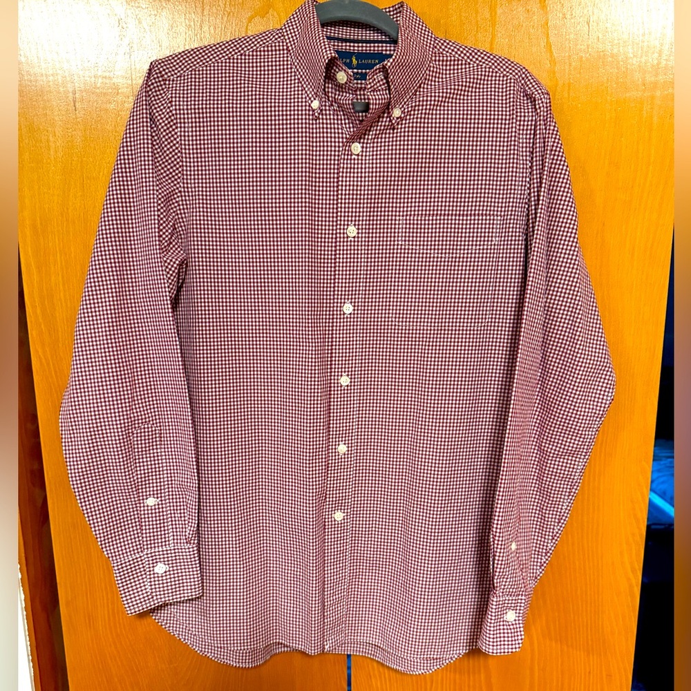 Ralph Lauren Men's Red Gingham 100% Cotton Poplin Shirt Sz Medium Worn 1x